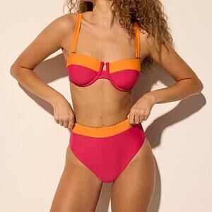 Express High Waist Color Block Bikini Set In Size Small